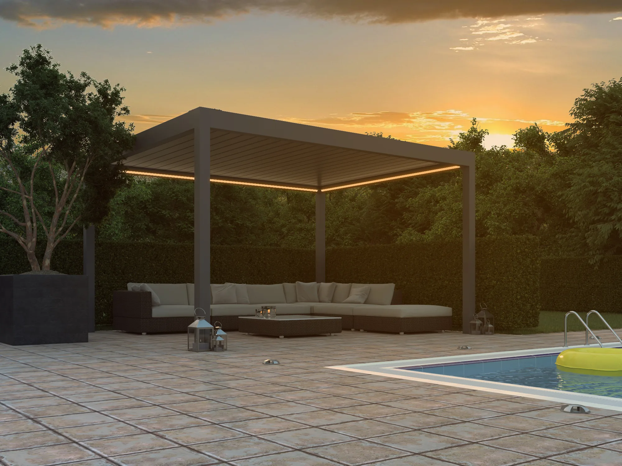 Pergola Pinela au-dessus d'une terrasse aménagée