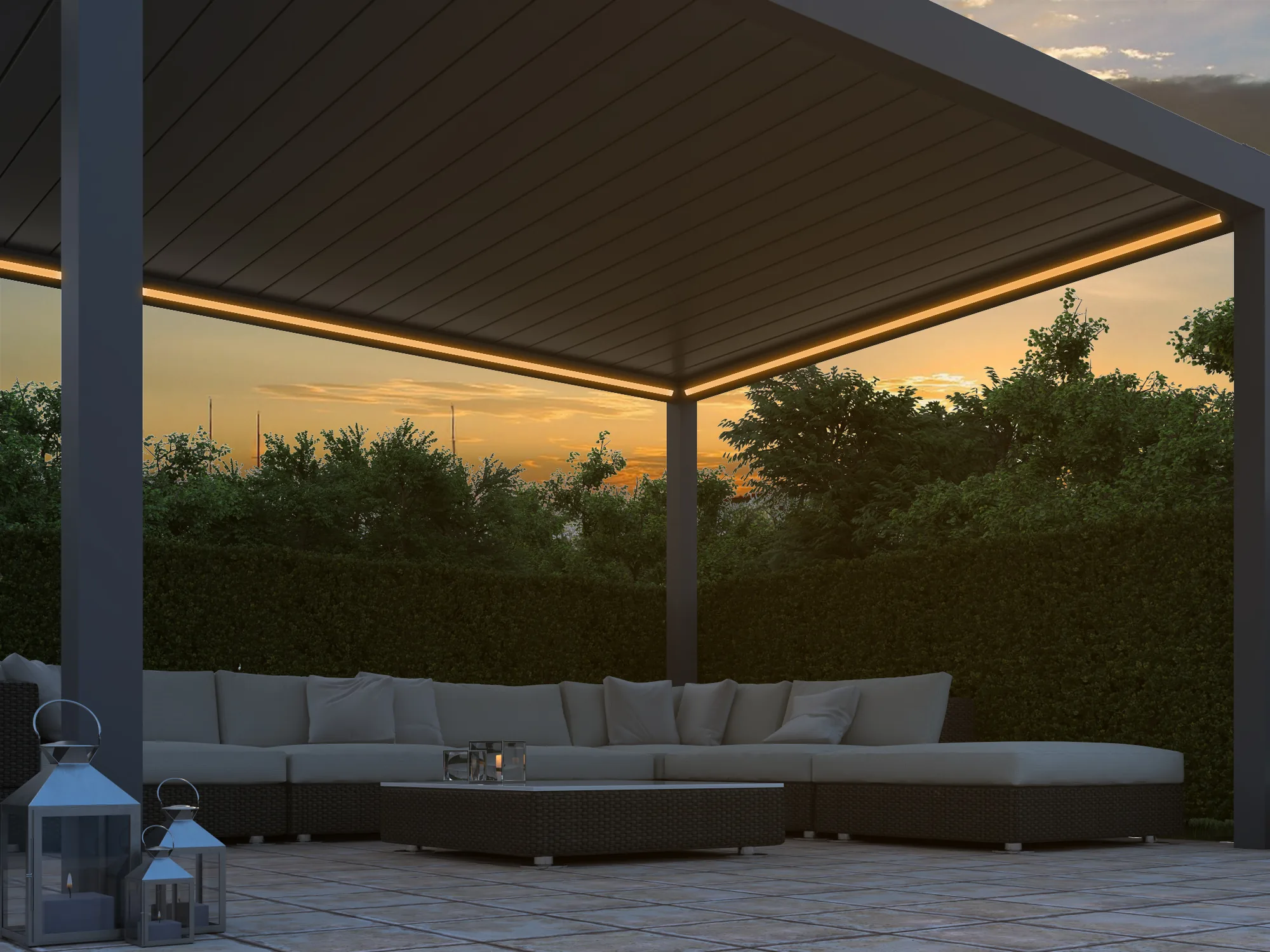 Pergola Pinela vue d'ensemble sur une terrasse