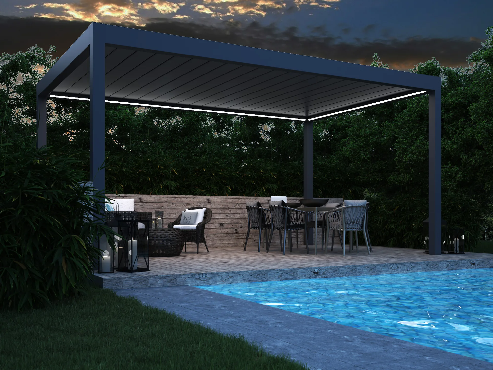 Pergola Pinela Deluxe vue d'ensemble sur une terrasse