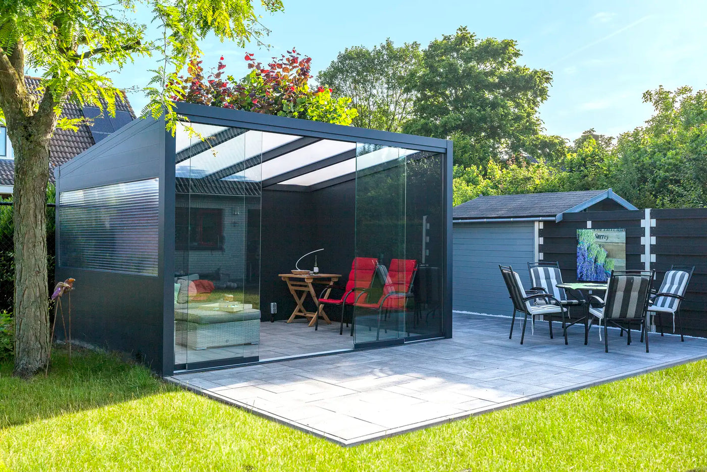 Ribolla Gris graphite toit clair — pergola aluminium Deponti