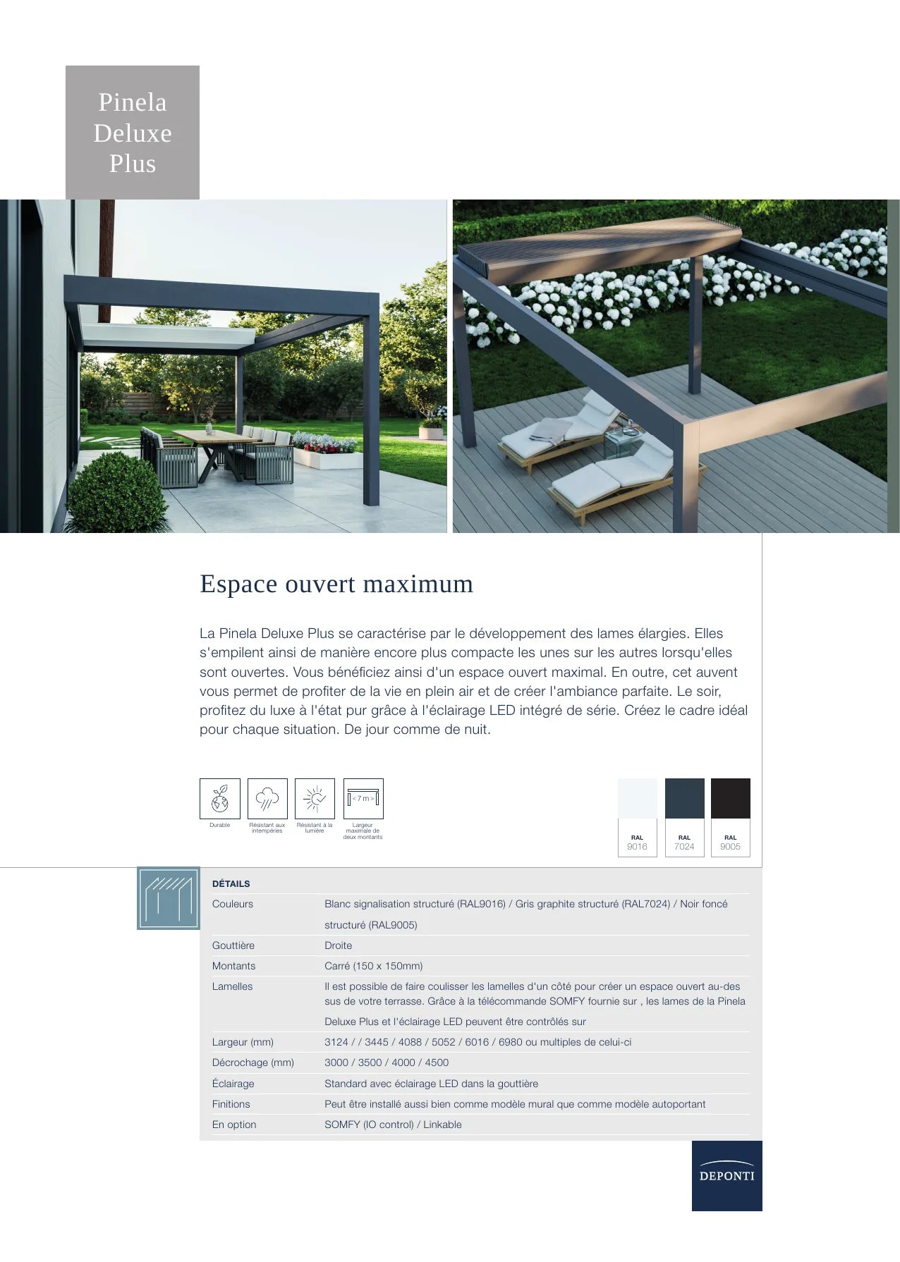 Pergola bioclimatique Pinela Deluxe Plus Deponti lames coulissantes — BB'art Outdoor
